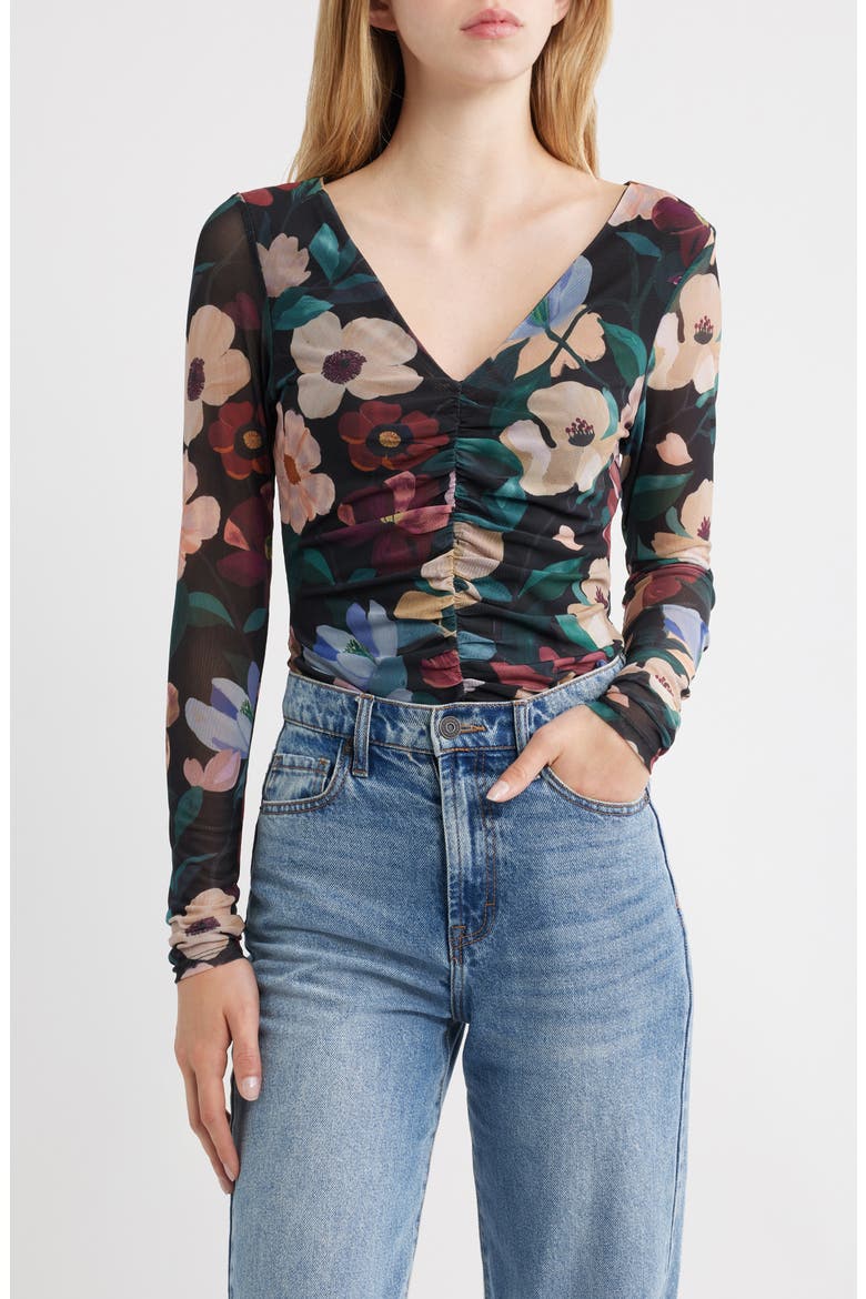 Cariad Long Sleeve Mesh Top, Main, color, BLACK ANDALUSIA PRINT