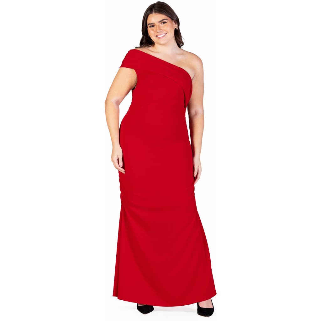 24seven Comfort Apparel Formal One Shoulder Rouched Mermaid Maxi Dress In Red