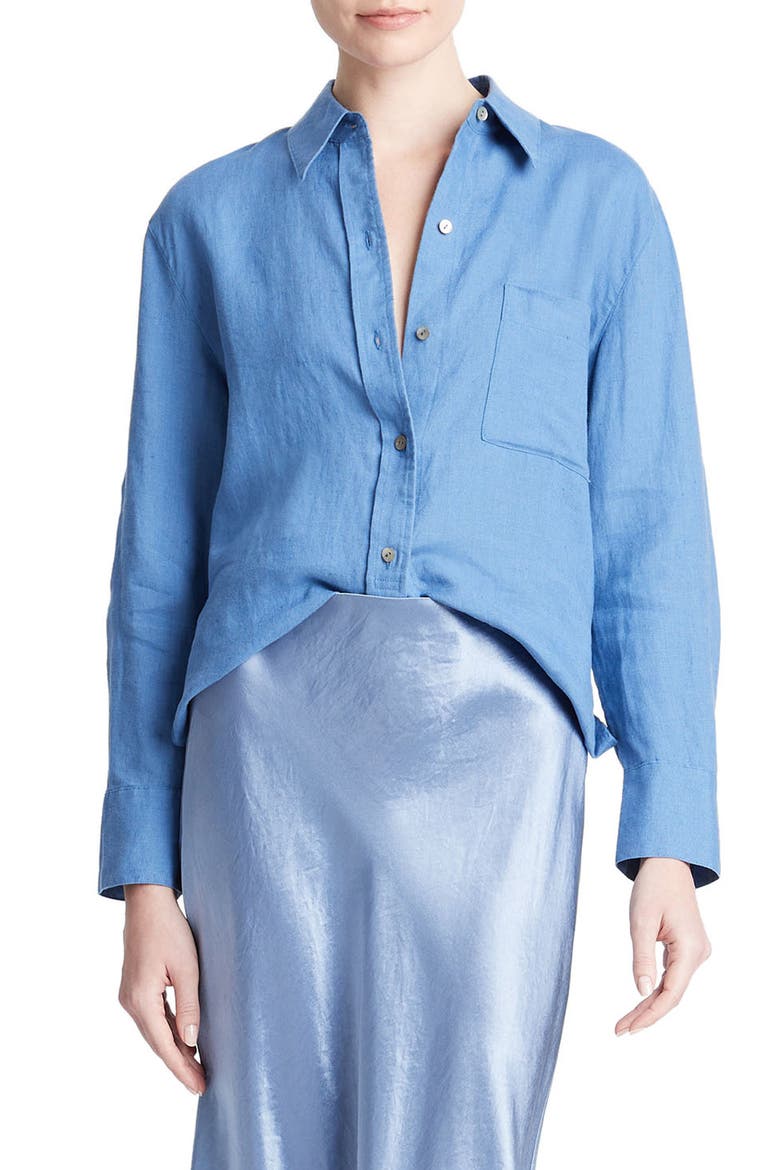 Easy Linen Button-Up Shirt, Main, color, CADET BLUE