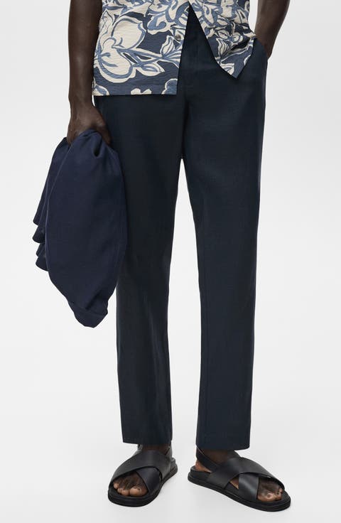 Slim Fit Flat Front Linen Pants