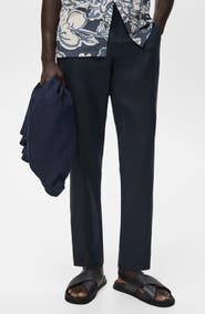 MANGO Slim Fit Flat Front Linen Pants