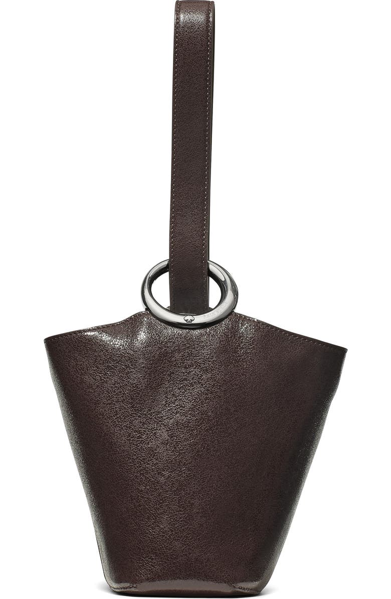Kate Spade New York halo glazed leather mini bucket bag, Main, color, Hot Fudge
