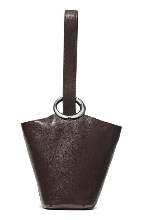 halo glazed leather mini bucket bag