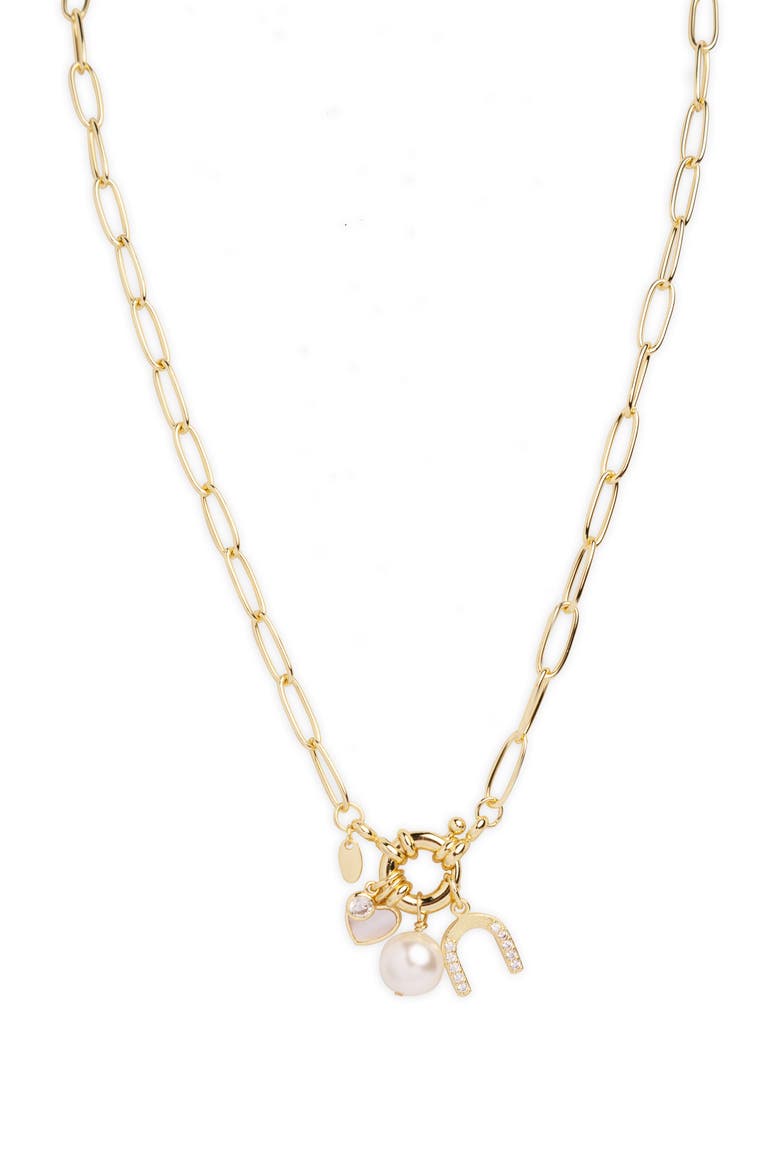 Paperclip Charm Necklace, Main, color, GOLD