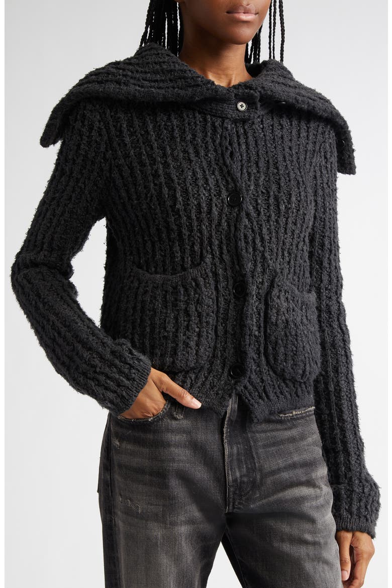 High Neck Shrunken Rib Cardigan, Alternate, color, WASHED BLACK
