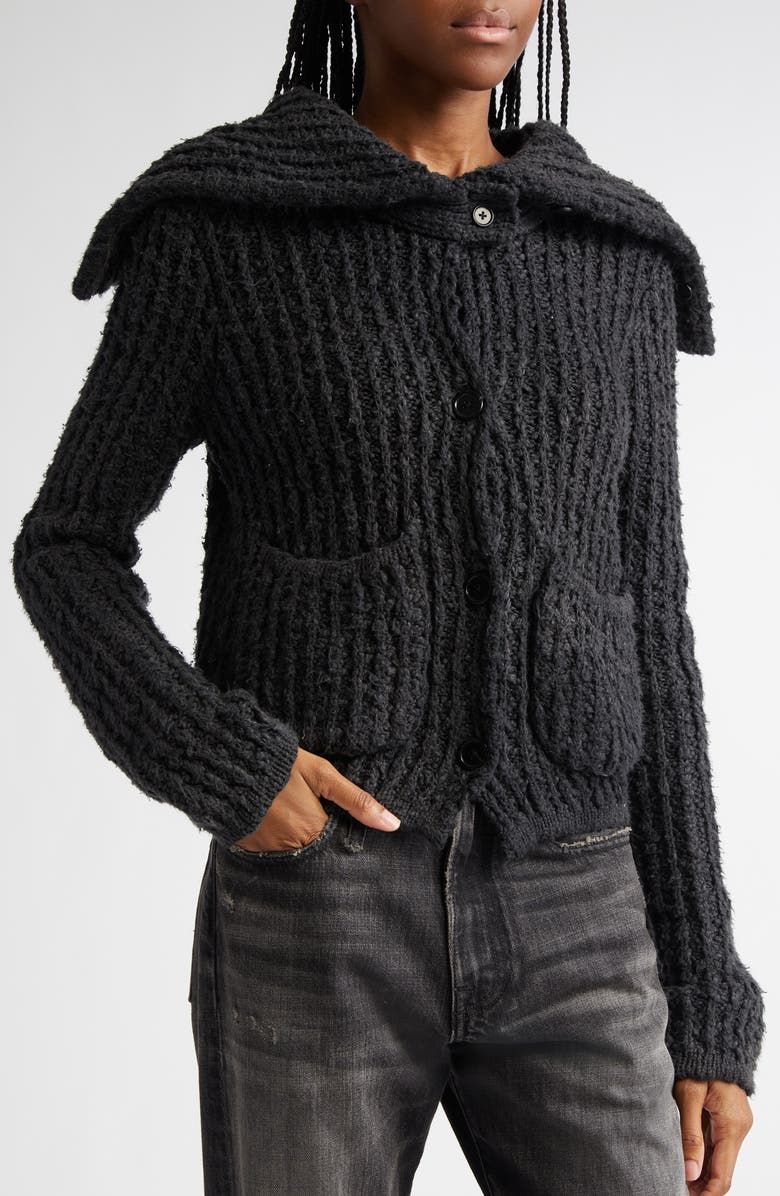 R13 High Neck Shrunken Rib Cardigan, Alternate, color, Washed Black