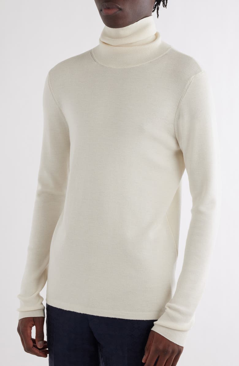 Givenchy Button Back Wool & Silk Turtleneck Sweater, Alternate, color, Natural