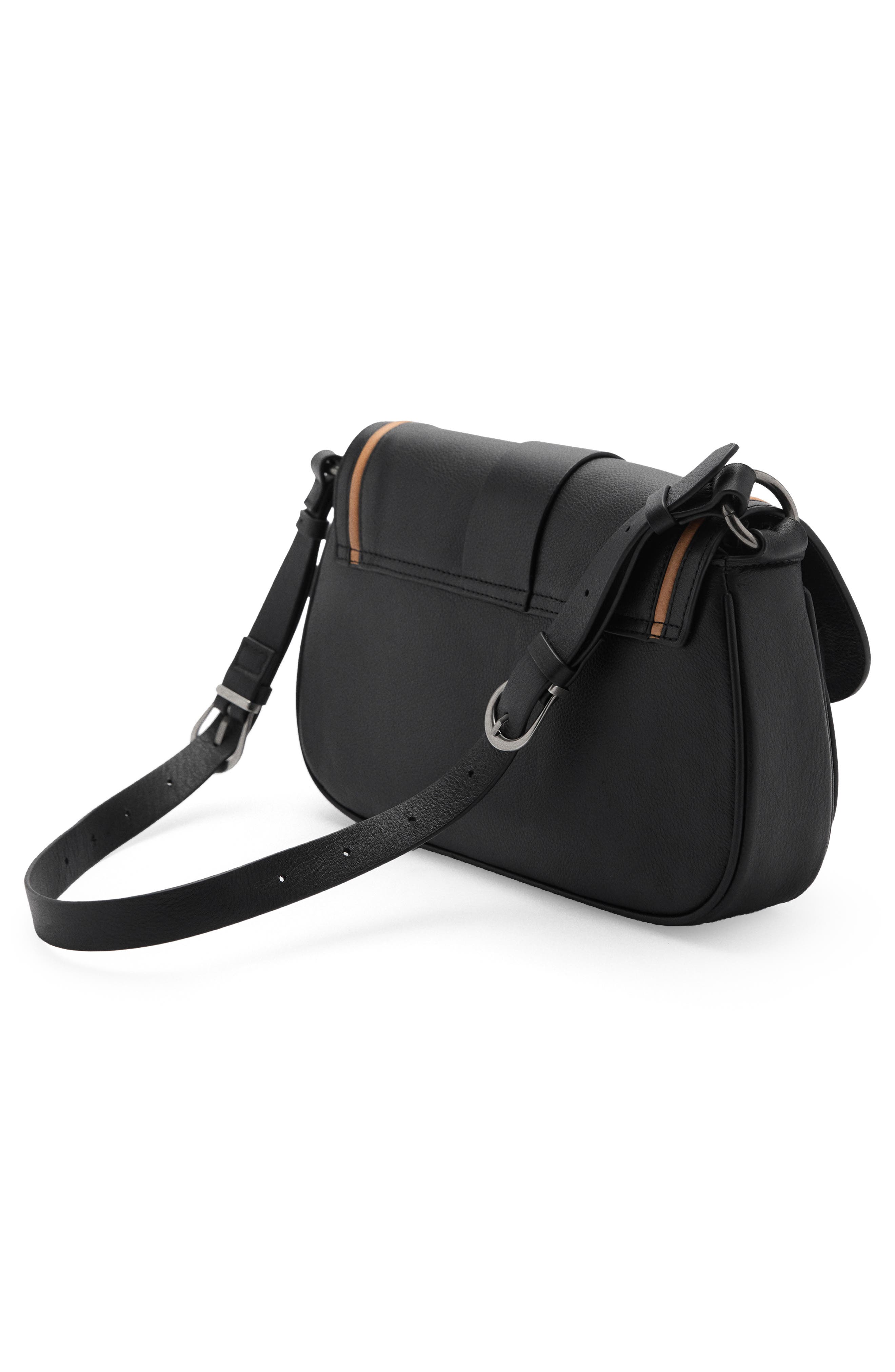 MANGO Buckle Leather Shoulder Bag, Alternate, color, 