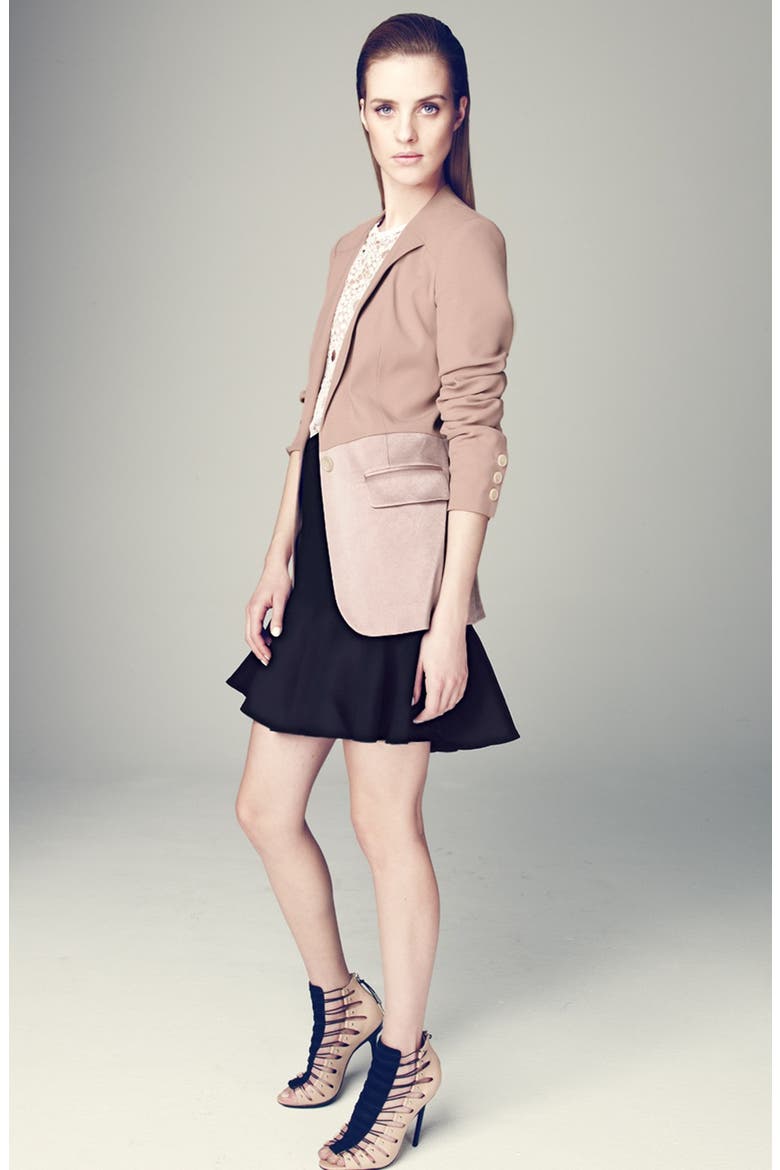 'Matte & Shine' Mixed Media Blazer, Alternate, color, BLACK