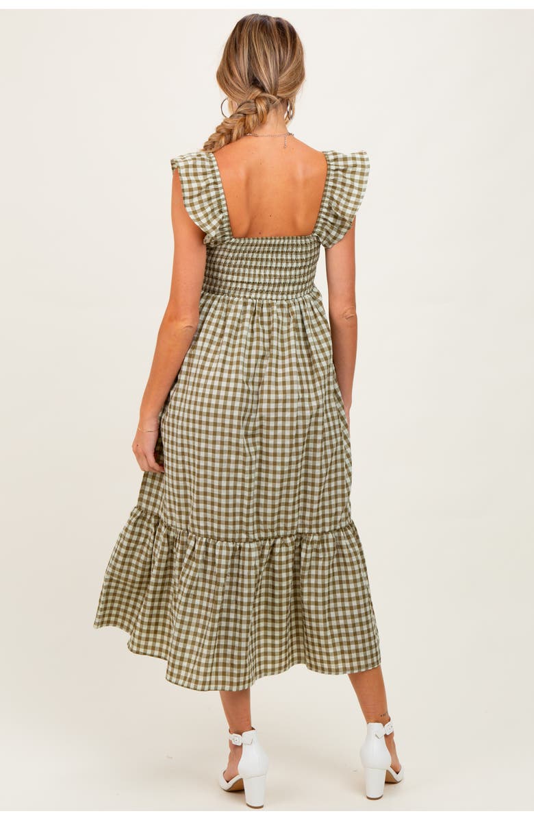 PinkBlush Gingham Ruffle Strap Midi Dress, Alternate, color, Olive Green