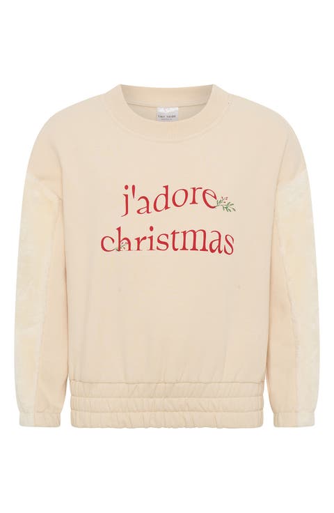 Kids' J'Adore Christmas Fleece Sleeve Crewneck Sweatshirt (Toddler & Little Kid)