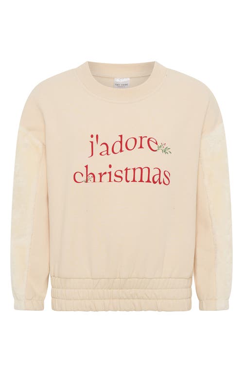 Tiny Tribe Kids' J'adore Christmas Fleece Sleeve Crewneck Sweatshirt In White