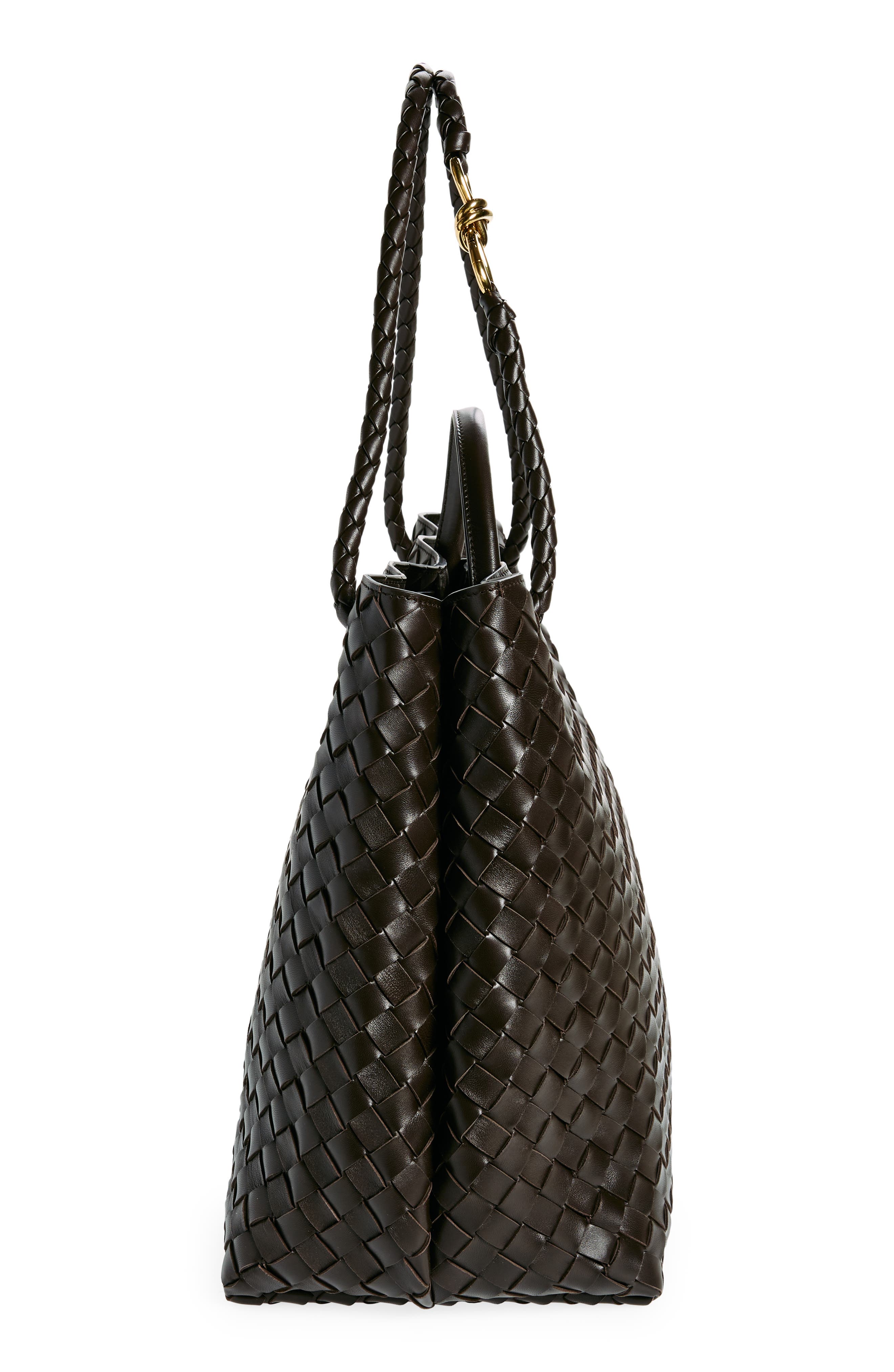 Bottega Veneta Large Andiamo Intrecciato Leather Shoulder Bag, Alternate, color, Fondant/ Brass