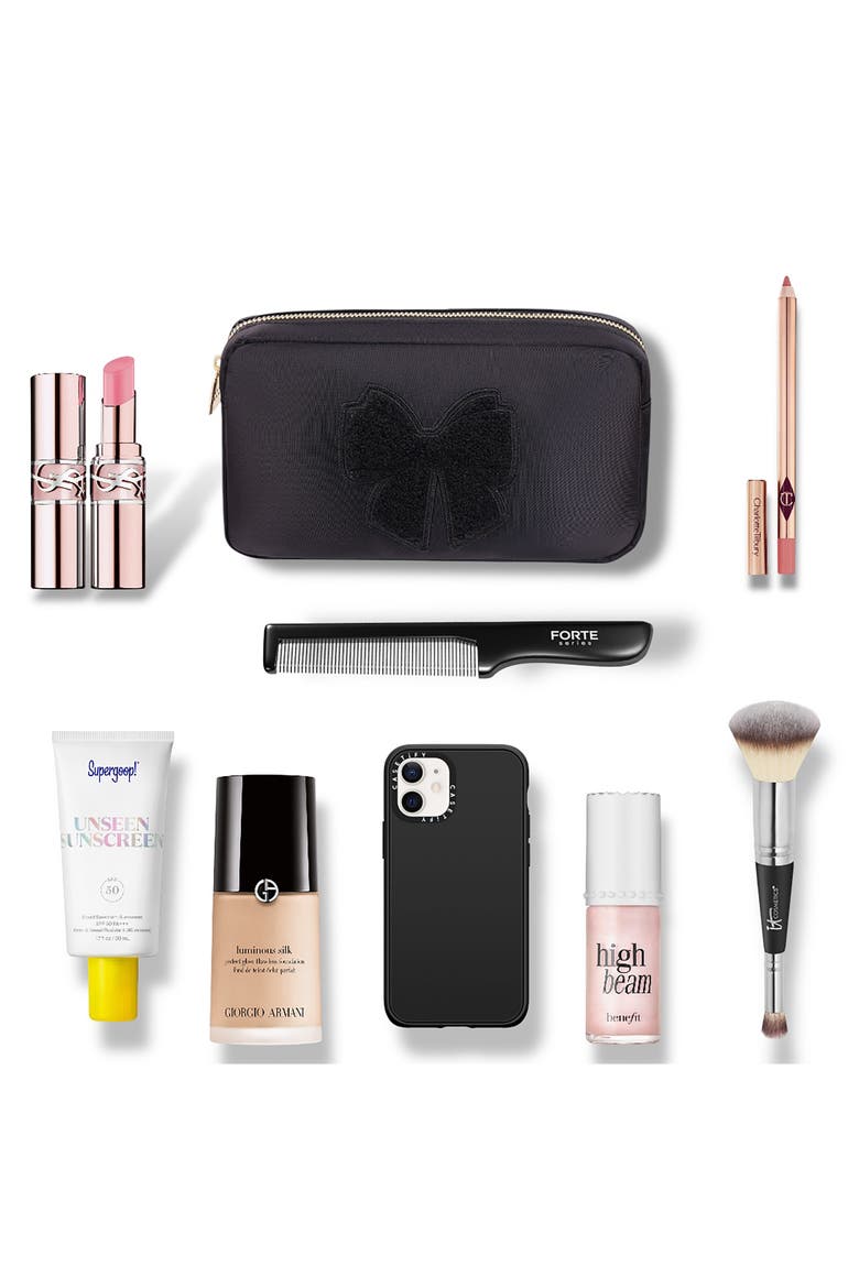 Medium Bow Cosmetics Bag, Alternate, color, BLACK/BLACK