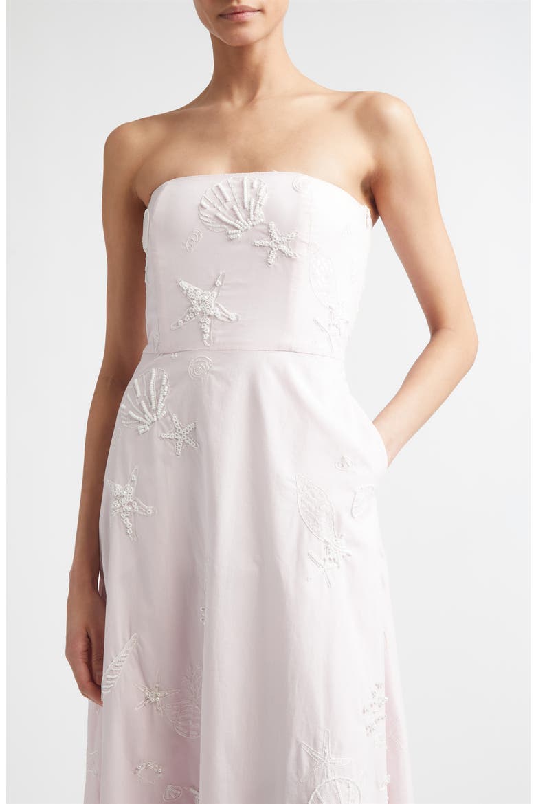 Odette Embroidered Strapless Cotton Gown, Alternate, color, IVORY SHELL BRODERIE
