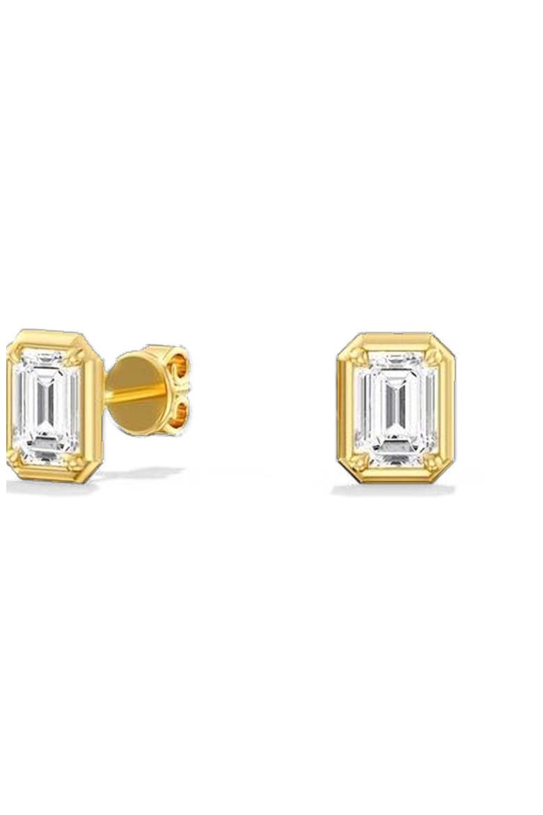 Gold Frame Emerald Lab Diamond Studs in 14K Gold, Main, color, Yellow Gold