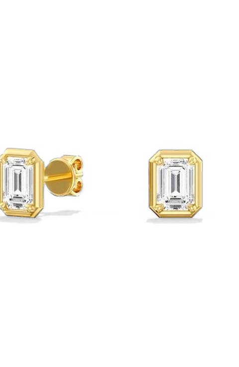 Gold Frame Emerald Lab Diamond Studs in 14K Gold