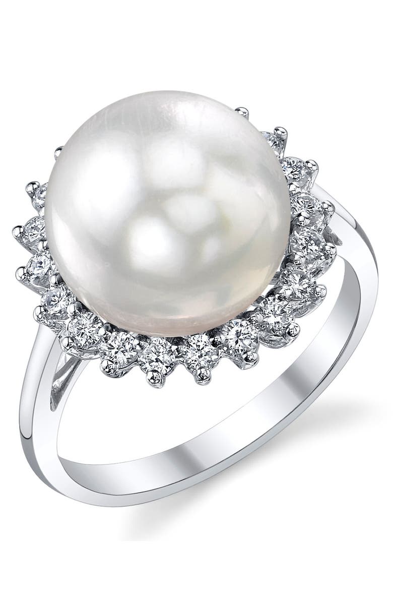 South Sea Pearl & Diamond Sage Ring, Main, color, White Gold