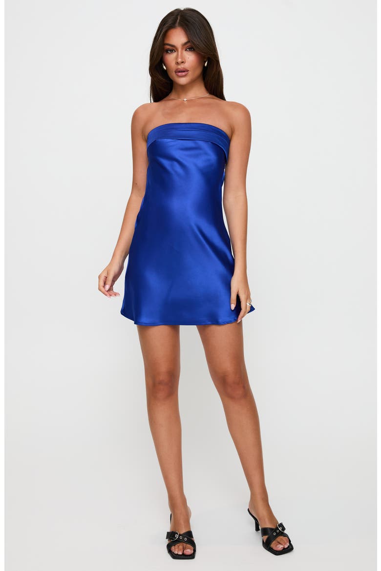 Phillipa Strapless Satin Minidress, Alternate, color, COBALT