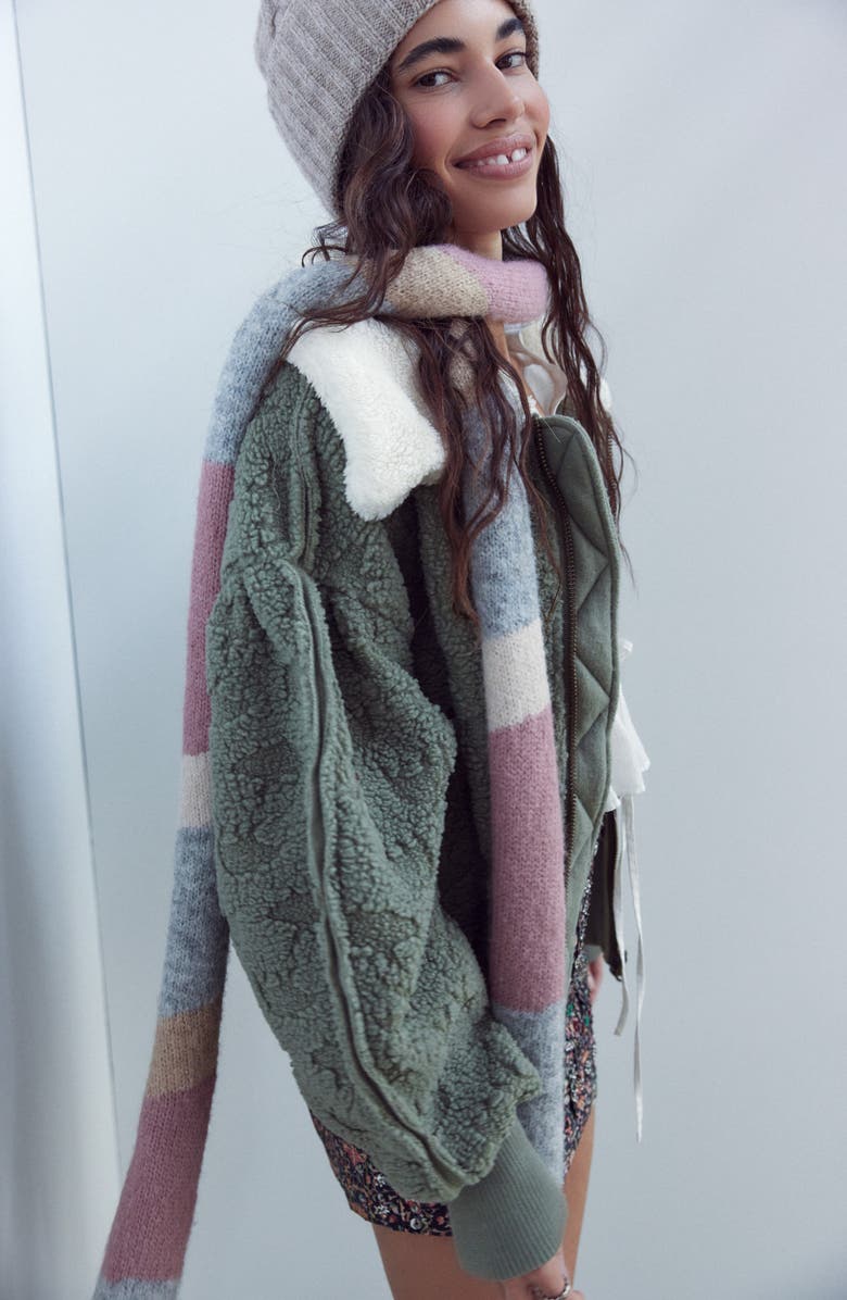 Free People Cozy Up Textured Fleece Cardigan, Alternate, color, Crystal Kelp Combo