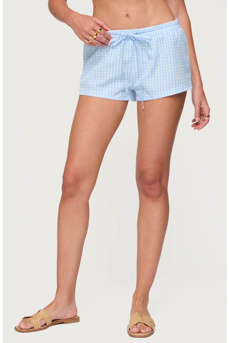 Yaffa Gingham Shorts, Main, color, LIGHT-BLUE