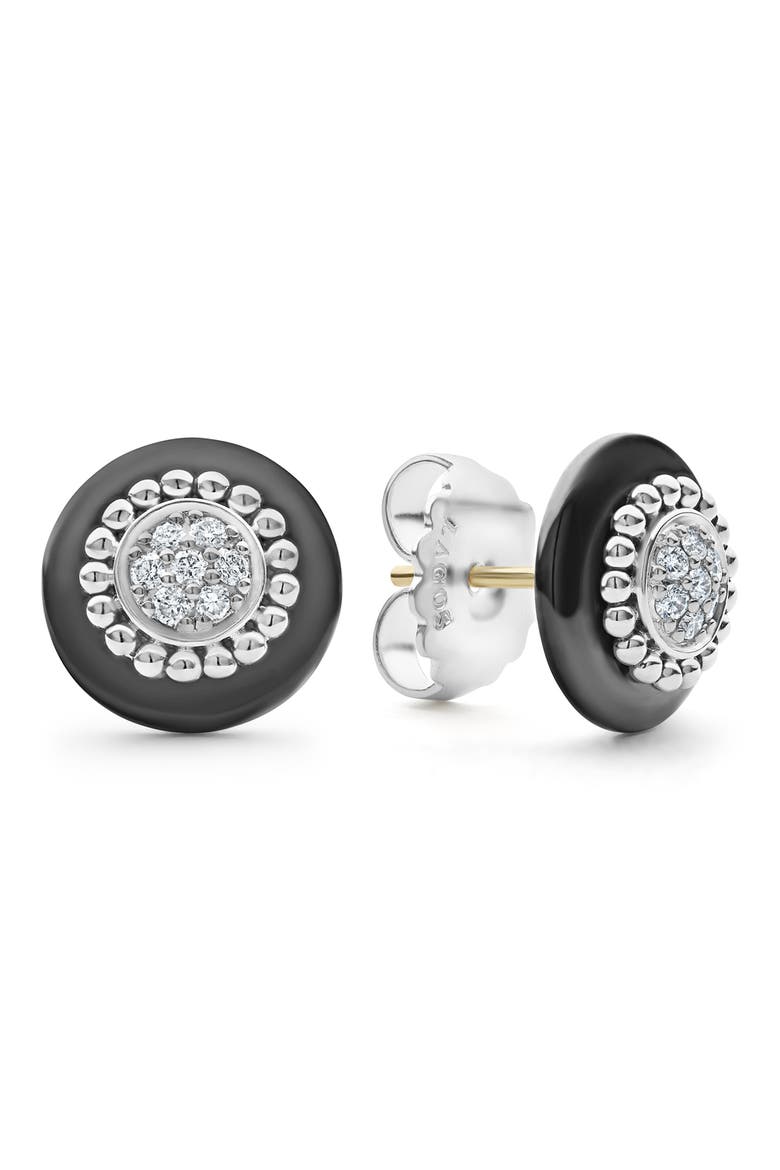 Black Caviar Diamond Pavé Stud Earrings, Alternate, color, BLACK