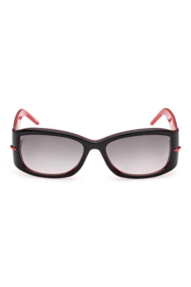 58mm Gradient Rectangular Sunglasses, Main, color, BLACK RED / SMOKE ZEISS