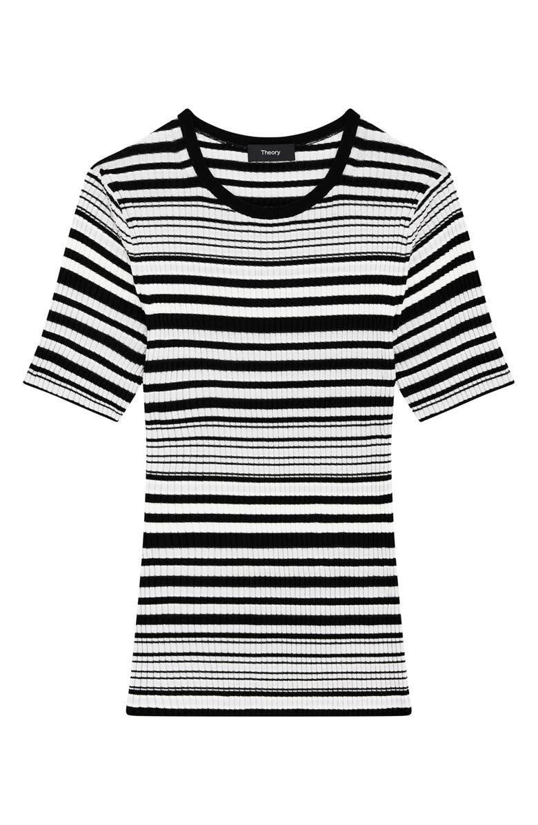Theory Stripe Merino Wool Rib T-Shirt, Alternate, color, Black Multi