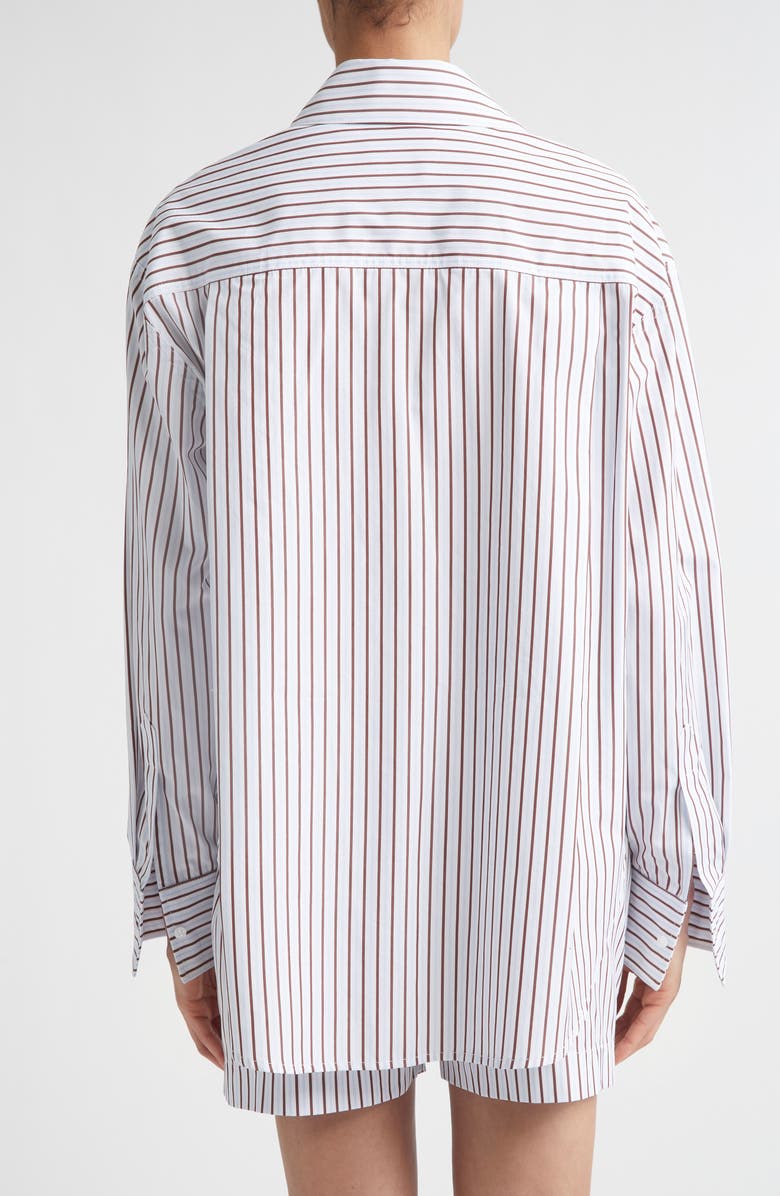 LOULOU DE SAISON Maud Stripe Oversize Cotton Poplin Button-Up Shirt, Alternate, color, Dark Red/ Light Blue