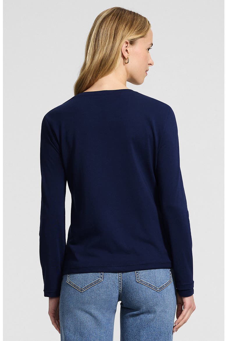 Supima Cotton Long Sleeve Crewneck T-Shirt, Alternate, color, Floral Embroidery/Deep Sea