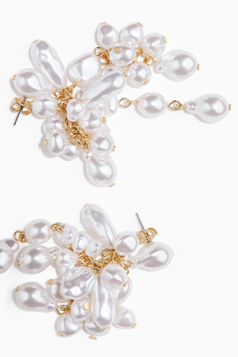 Cluster Earrings, Alternate, color, White