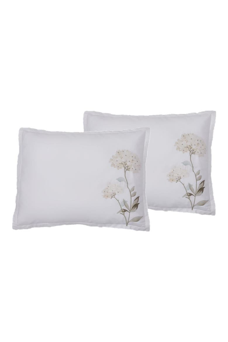 White Hydrangea Embroidery Cotton Duvet Cover Set, Alternate, color, WHITE/ WHITE