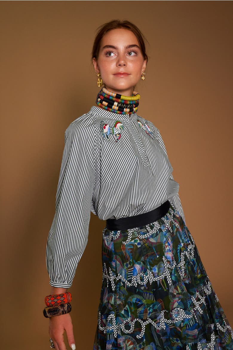Striped Blouse With Zebra Patches, Alternate, color, Black / White