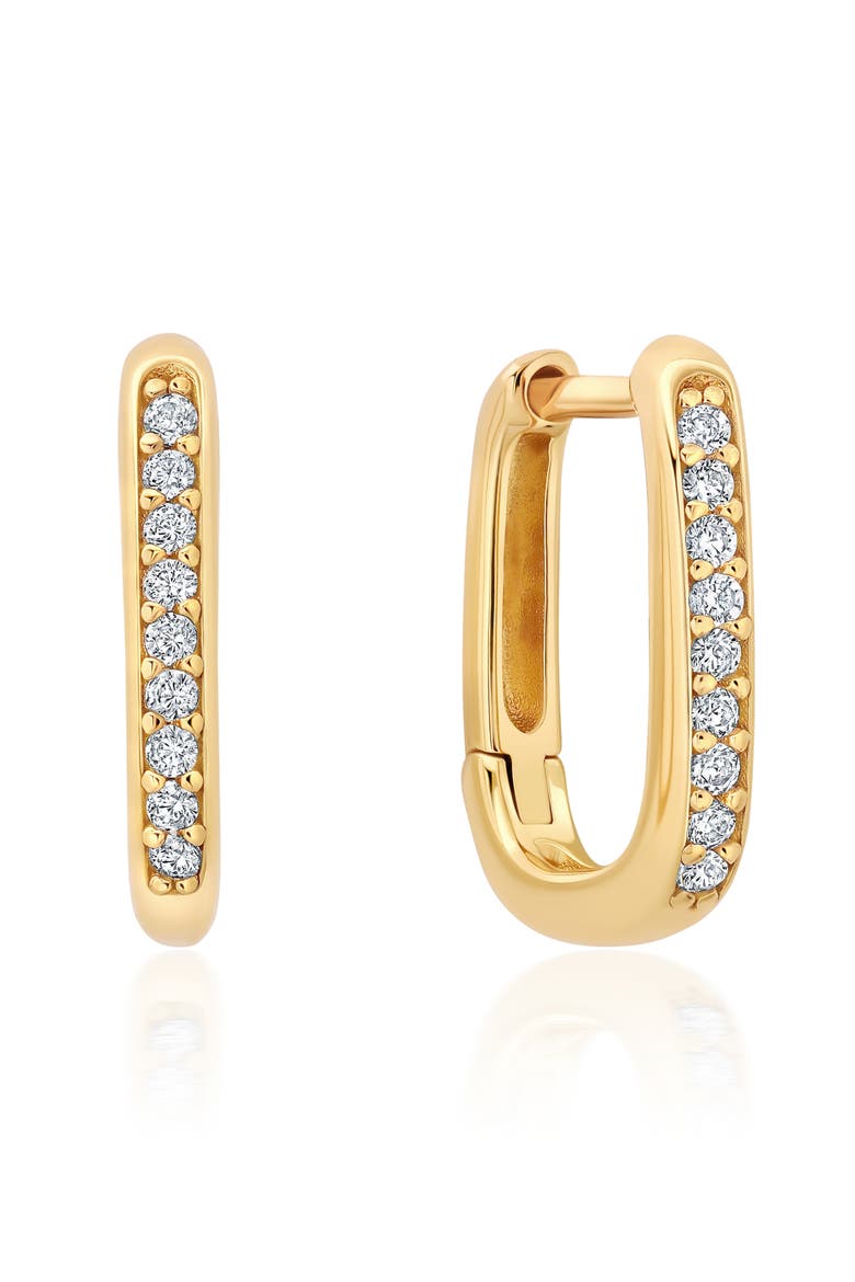 Pavé Square Huggie Hoop Earrings, Main, color, 18KYG/ CLEAR STONE