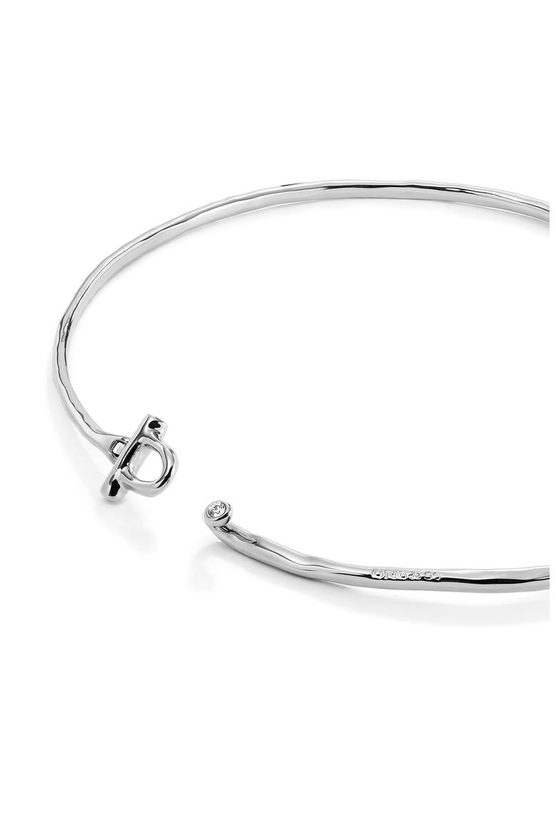 Rigid Necklace with Front Clasp Plated in Sterling Silver with White Topaz, Alternate, color, Silver