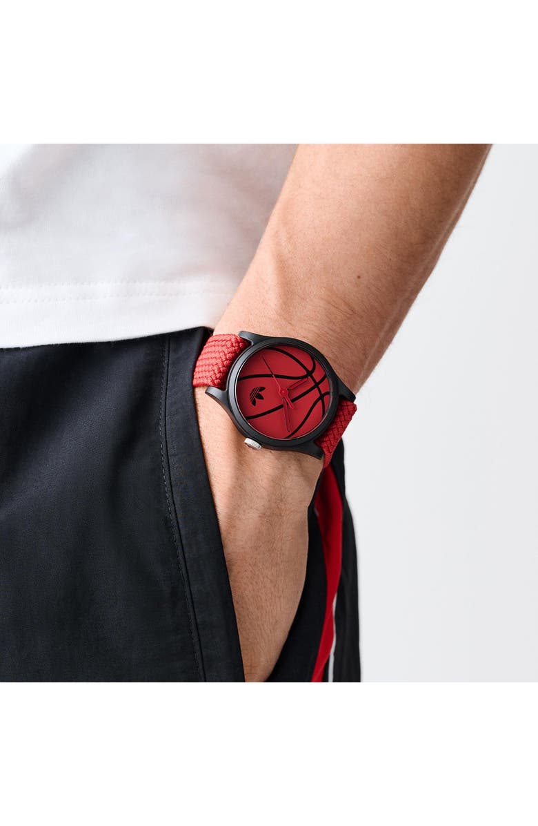 adidas AO Style Red Basketball Dial Webbing Strap Watch, 39mm, Alternate, color, Red