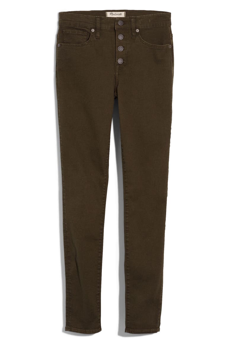 9-Inch Mid-Rise Skinny Jeans: Garment Dyed Button Front Edition, Alternate, color, DRIED OLIVE