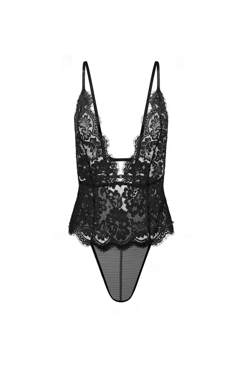 Adore Me Annushka Bodysuit Lingerie, Alternate, color, Black