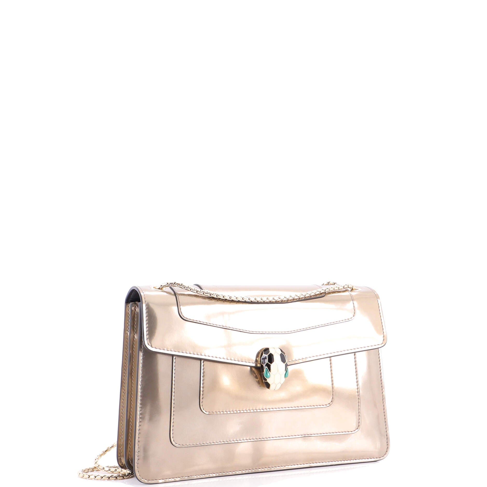 Serpenti Forever Shoulder Bag Metallic Leather Medium, Alternate, color, Metallic Silver