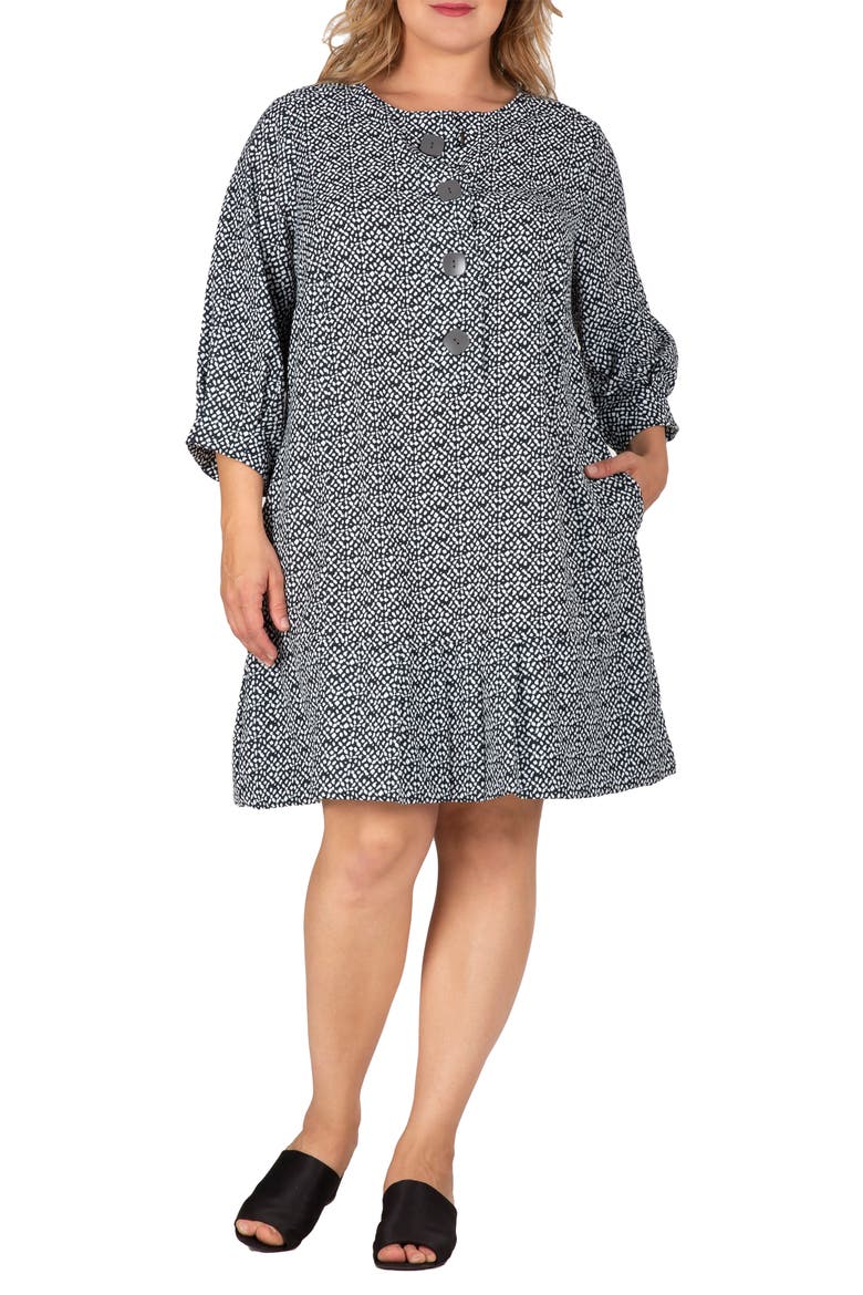 Long Sleeve Flounce Dress, Main, color, BLACK WHITE