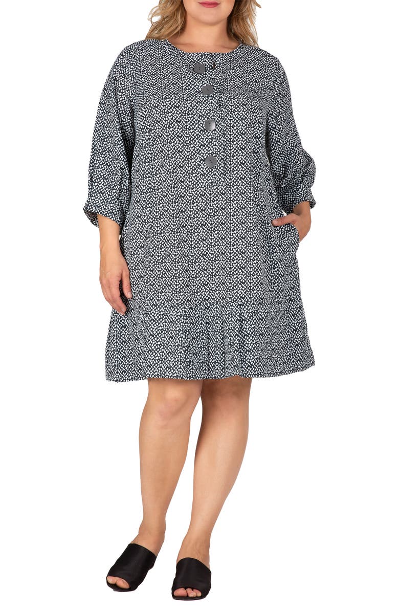 Standards & Practices Long Sleeve Flounce Dress, Main, color, Black White