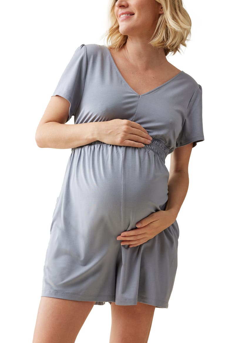 Knit Maternity Romper, Alternate, color, COASTAL GRAY