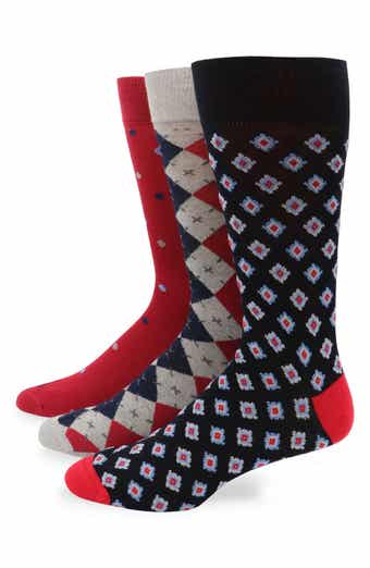 Lorenzo Uomo 3-Pack Assorted Diamond Cotton Blend Dress Socks