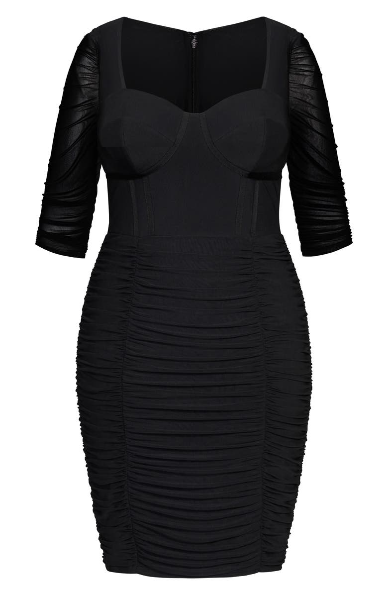 City Chic Bustier Ruched Dress, Alternate, color, Black