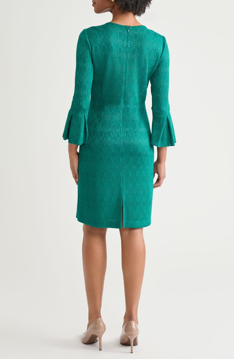 Ming Wang Tonal Multistitch Bell Sleeve Sheath Dress, Alternate, color, Everest