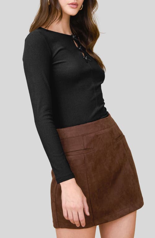 Blu Pepper Ribbon Trio Long Sleeve Knit Top In Black