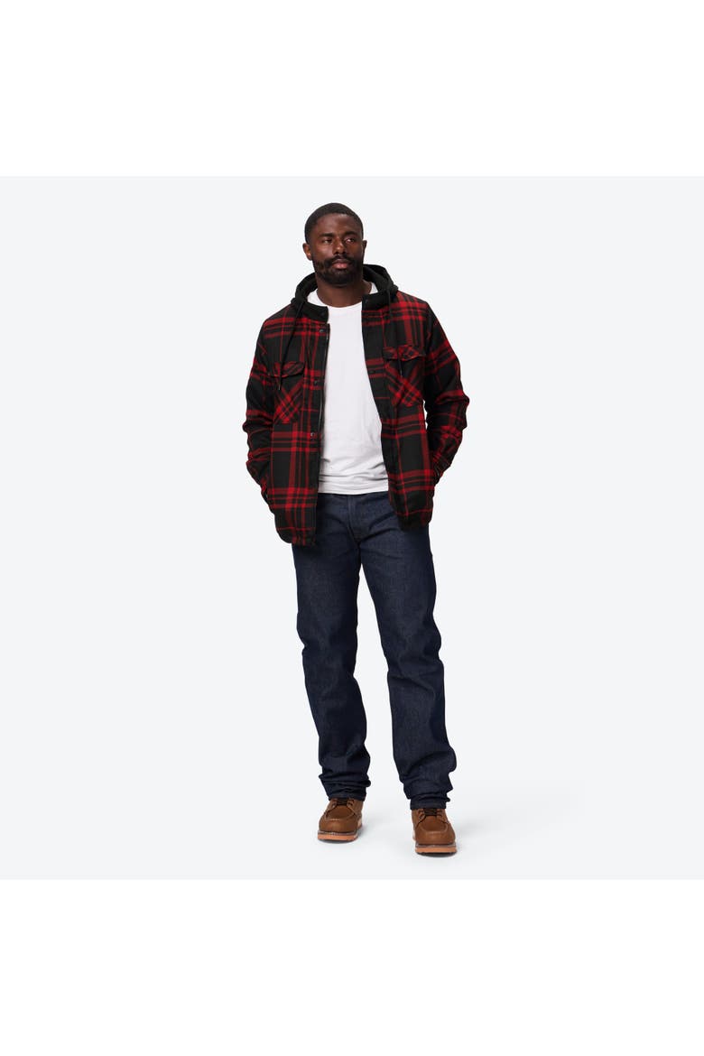 Flannel Heated Hooded Jacket, Alternate, color, Red