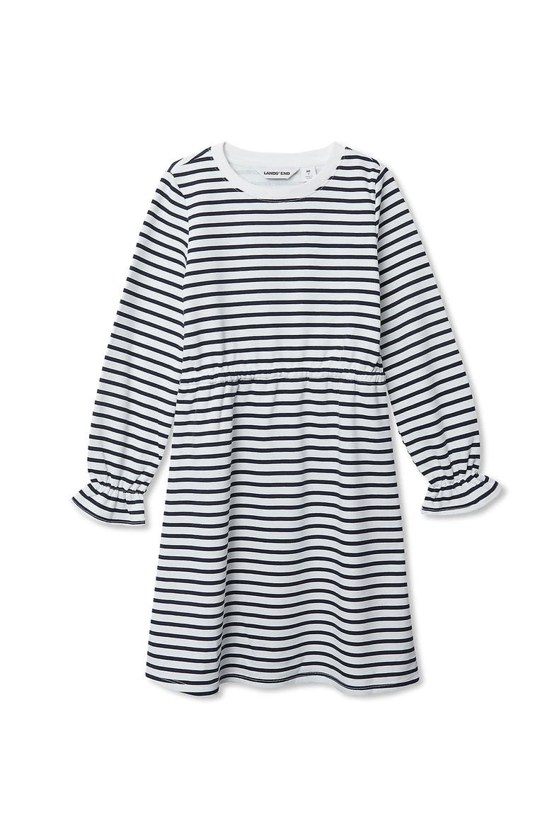 Girls Long Sleeve French Terry Knit Dress, Main, color, Navy/Ivory Stripe