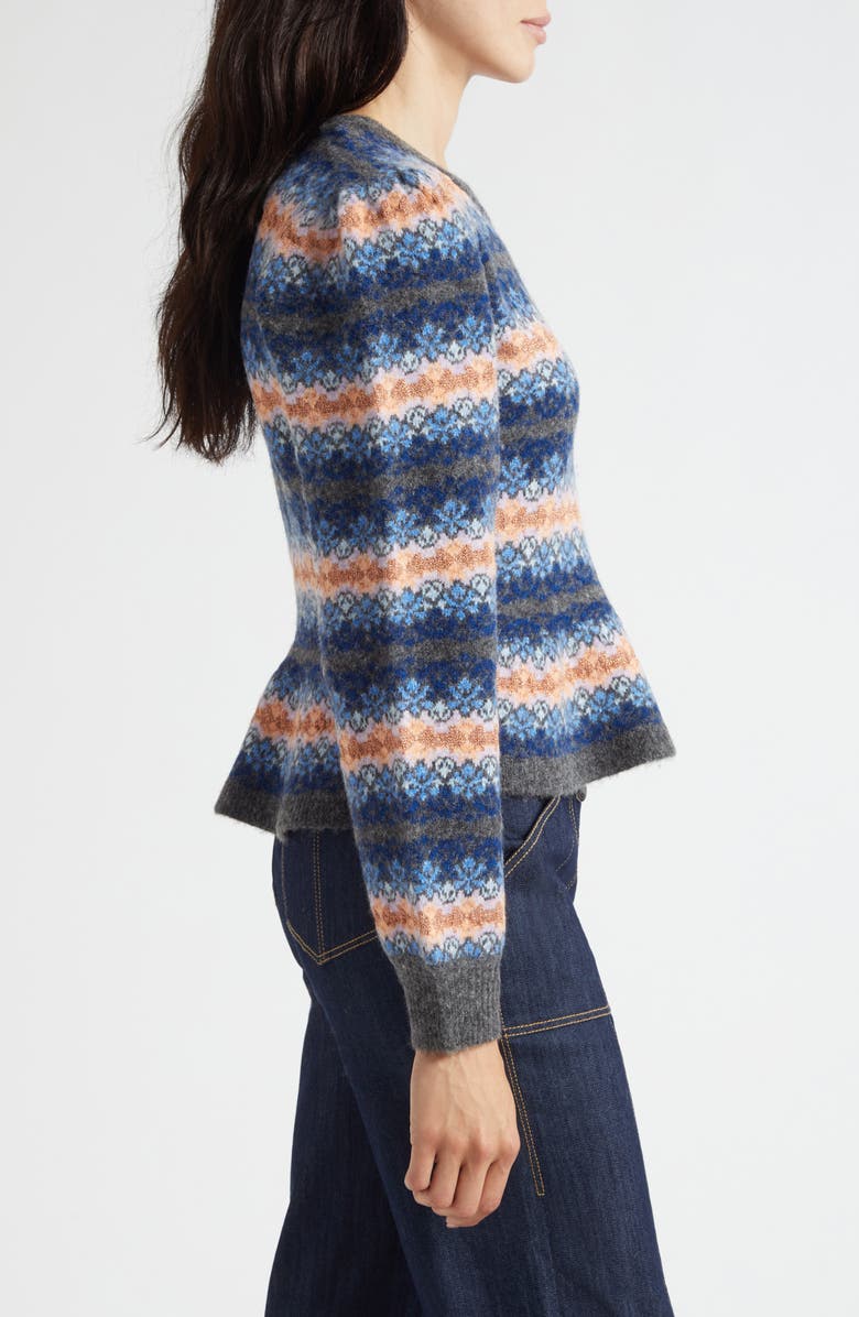 Cinq à Sept Evelyn Stripe Peplum Crewneck Sweater, Alternate, color, Charcoal Multi