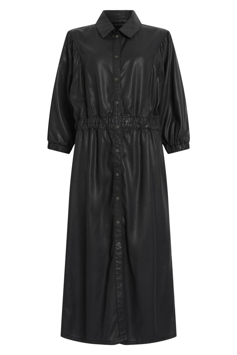 Osa Coated Denim Midi Shirtdress, Alternate, color, BLACK